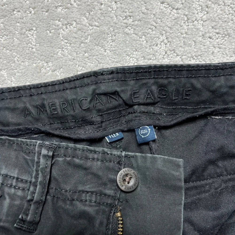 American Eagle Slim Lived-In Cargo Pants Mens 33x32 Black Faded Cotton Flex - Picture 5 of 14